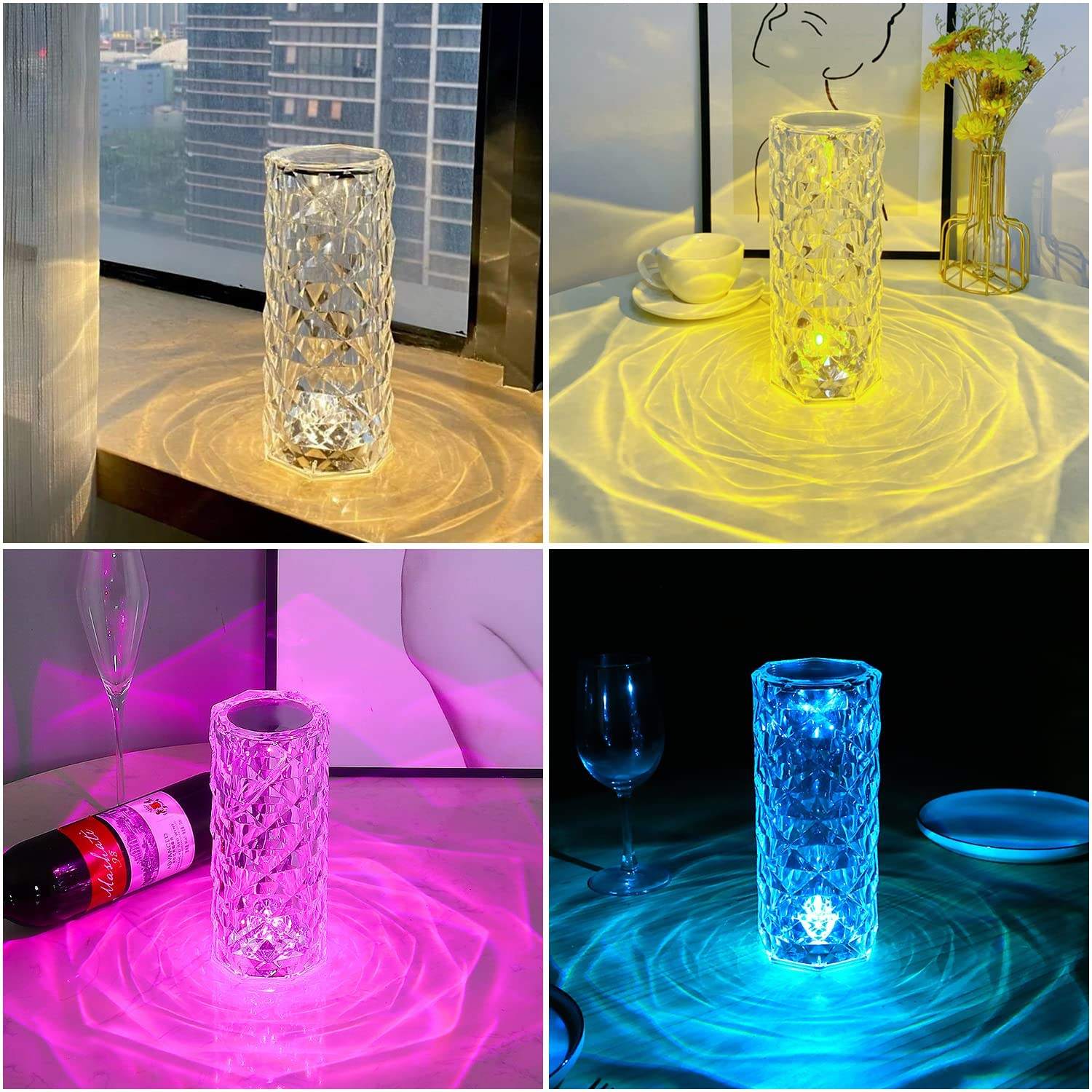 3D Crystal Rose Table Lamp – LED Diamond Night Light with Touch Control for Desktop & Bedside Decor